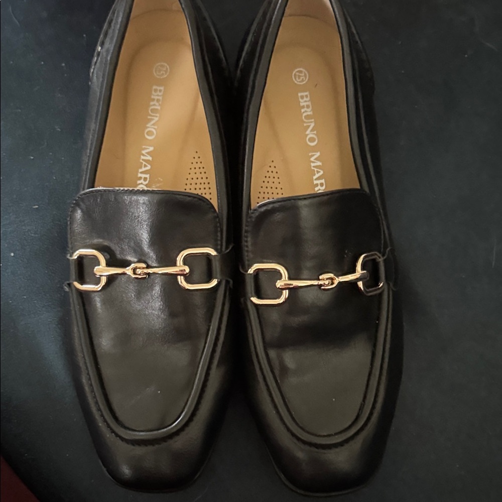 BrunoMarc  Black Loafers with Gold Accent